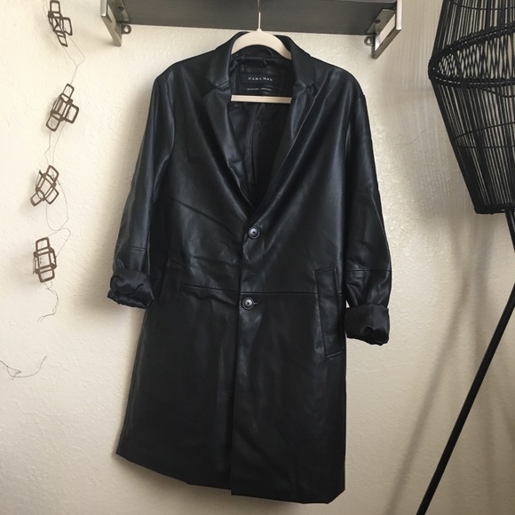 Zara | Jackets & Coats | Zara Black Faux Leather Trench Coat Brand New | Poshmark